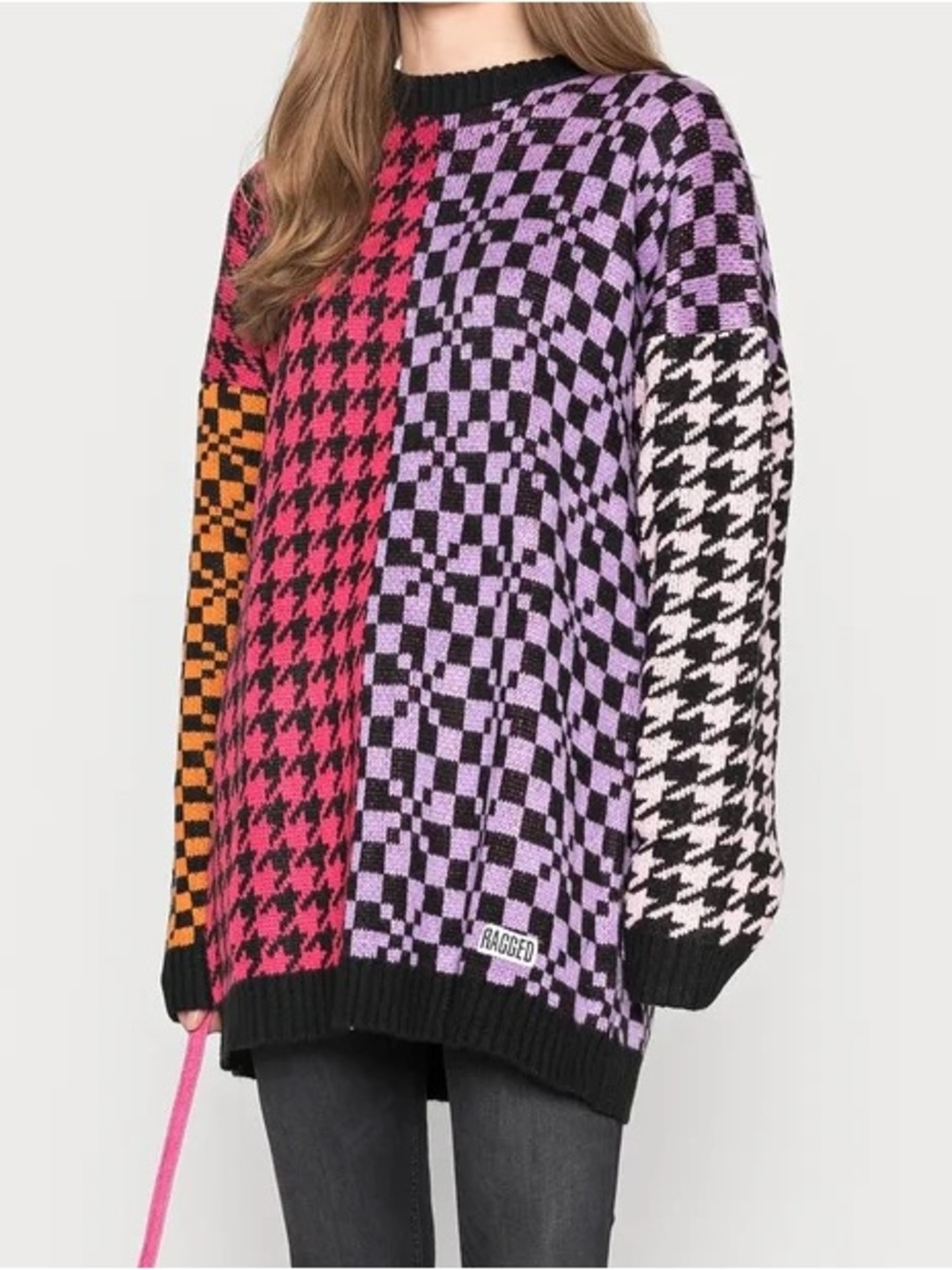 NWOT The Ragged Priest Colorblock Houndstooth Checkerboard Sweater Dress Size S
